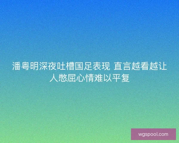 潘粤明深夜吐槽国足表现 直言越看越让人憋屈心情难以平复