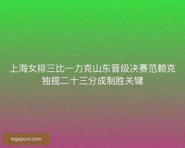 上海女排三比一力克山东晋级决赛范赖克独揽二十三分成制胜关键