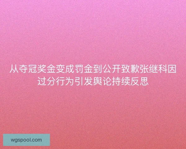 从夺冠奖金变成罚金到公开致歉张继科因过分行为引发舆论持续反思 从夺冠奖金变成罚金到公开致歉张继科因过分行为引发舆论持续反思